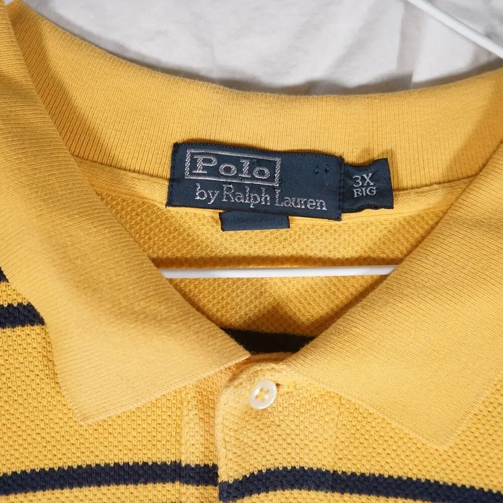 Polo Ralph Lauren Vintage Polo Shirt Yellow Black Striped Heavy Knit Men's 3XB